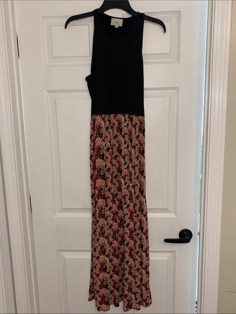LOFT Black Tank Maxi Dress with Rust Floral Skirt